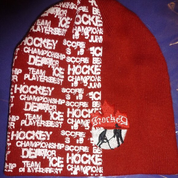 Hockey Hat Beanie Red with white prints and LOGO - Picture 8 of 8